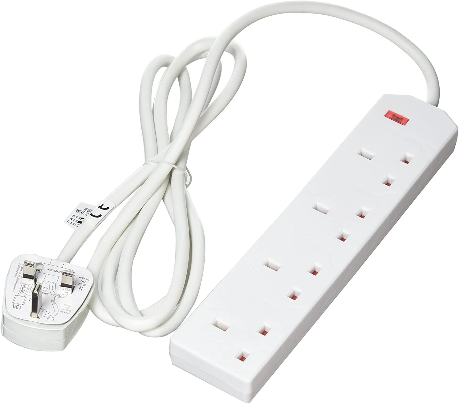 1ABOVE Heavy Duty Extension lead 4 Gang Way 2M,Power Adapter, Multi Socket Mains Strip White Extension Lead UK Pin Plug and Cable, (4 GANG 2 M, WHITE)