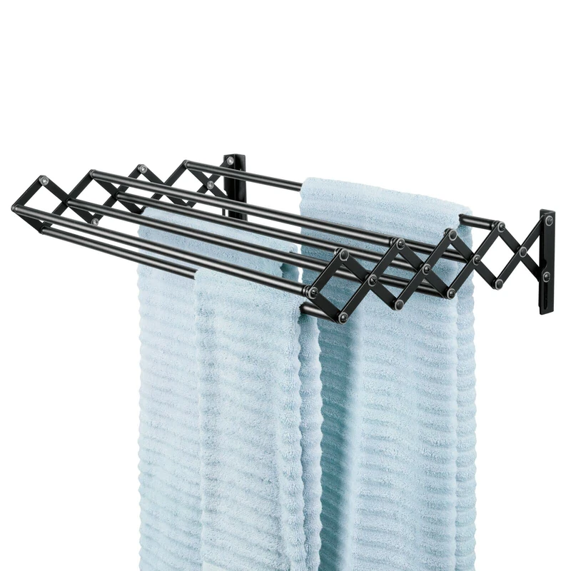 mDesign Clothes Horse — Clothes Drying Rack with 8 Rungs for Hanging Clothes — Wall-Mounted Clotheshorse with Extendable Properties — Black - Image 1