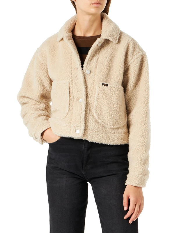 WHITELISTED Women's Cropped Sherpa Jacket, ecru, XXL