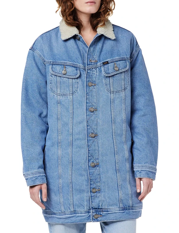 WHITELISTED Women's Elongated Sherpa Rider Denim Jacket, Day use, XS - Image 1
