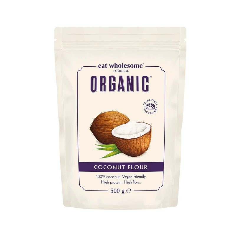 Eat Wholesome Organic Coconut Flour, 500g - High Protein, High Fibre, 100 Percent Coconut, For Baking and Cooking, Keto and Vegan Friendly, CO2 Neutral Packaging