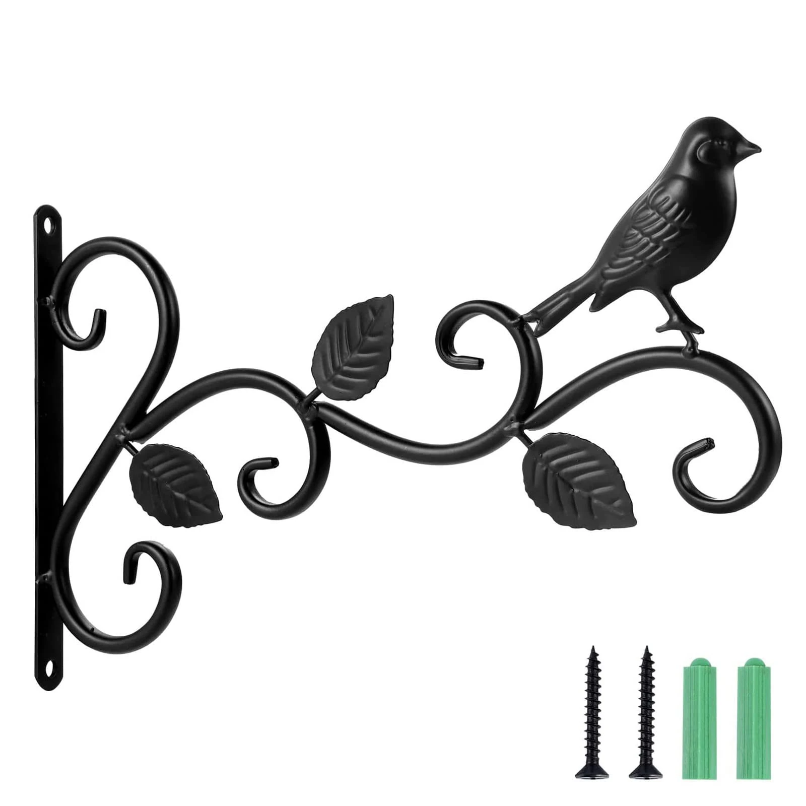 Black Steel Hanging Basket Bracket with Screws - Outdoor Plant Hanging Bracket, Wall Mounted Hook for Plants, Lanterns, Bird Feeders