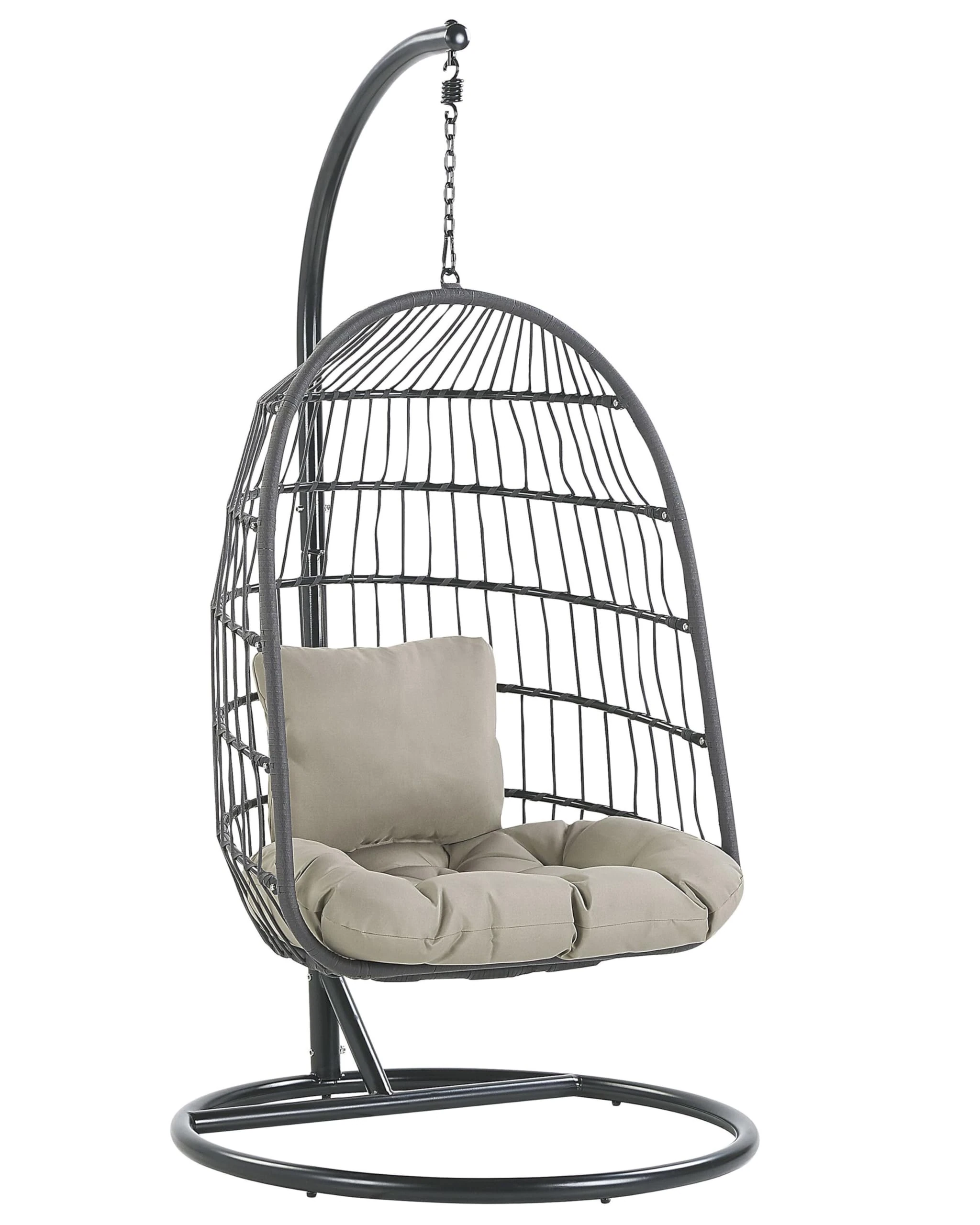 Hanging Swing Chair Black Boho Rope Steel Stand Chain Soft Cushion ALLERA