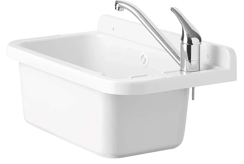 Negrari 2051 AMA Resin Acid-Resistant Moisture Resistant Wall-Mounted Basin Complete Set Outdoor White L 50 x D 34 x H 21 cm