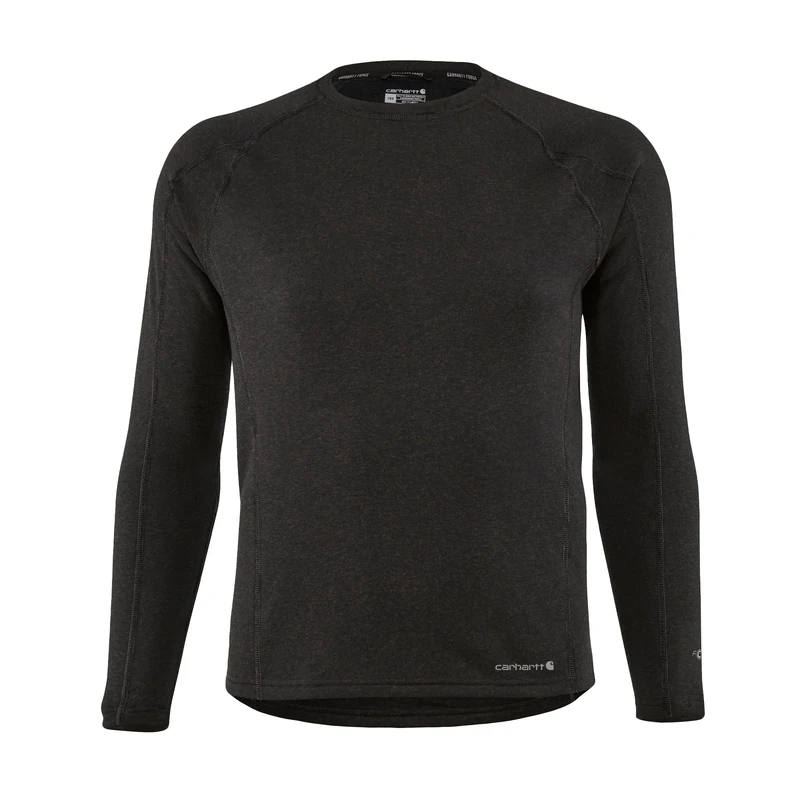 Carhartt Men's Force Heavyweight Synthetic Wool-Blend Fleece Base Layer Crewneck Top, Black Heather, 3XL Big