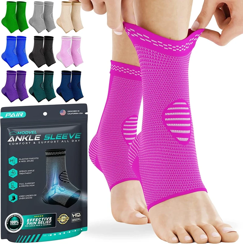MODVEL Ankle Brace Compression Sleeve – Support for Injury Recovery, Plantar Fasciitis, Joint Pain, Tendonitis & Sports Use – Men & Women