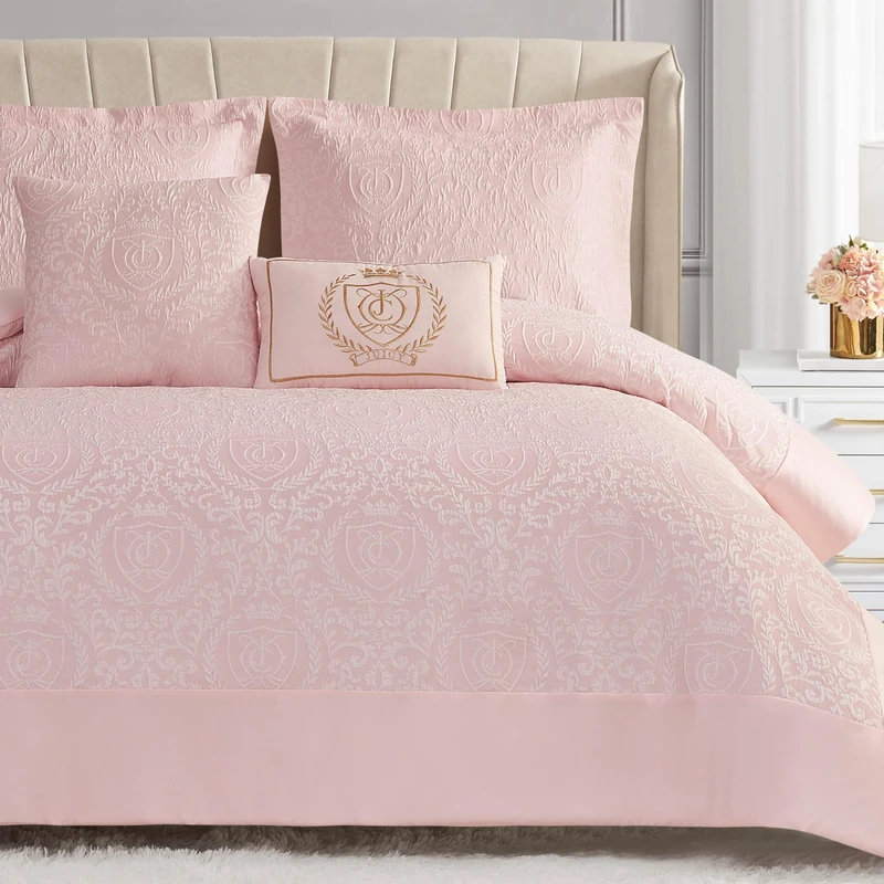 Juicy Couture 5 Piece Set Includes 1 Comforter, 2 Shams and 2 Decorative Pillows | 100% Microfiber Polyester| Wrinkle Resistant and Anti Pilling, Dovona, Queen