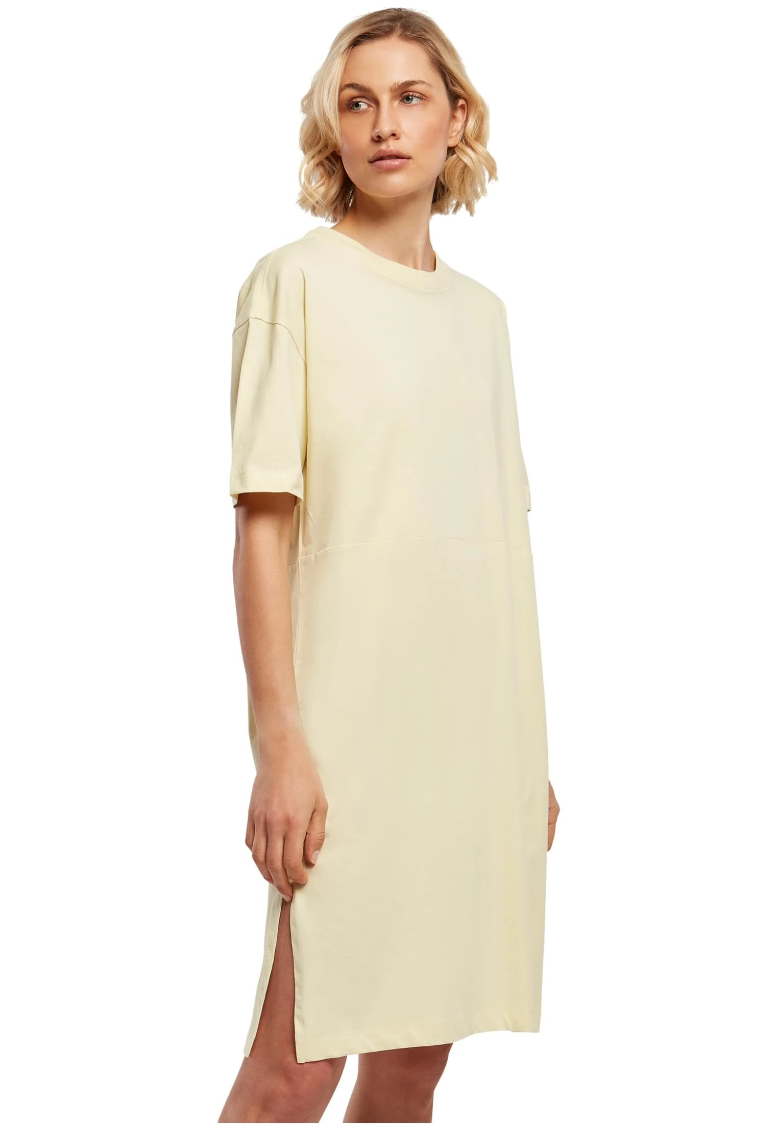 Urban Classics Women's Organic Oversized Slit Tee Dress, Soft Yellow, XS