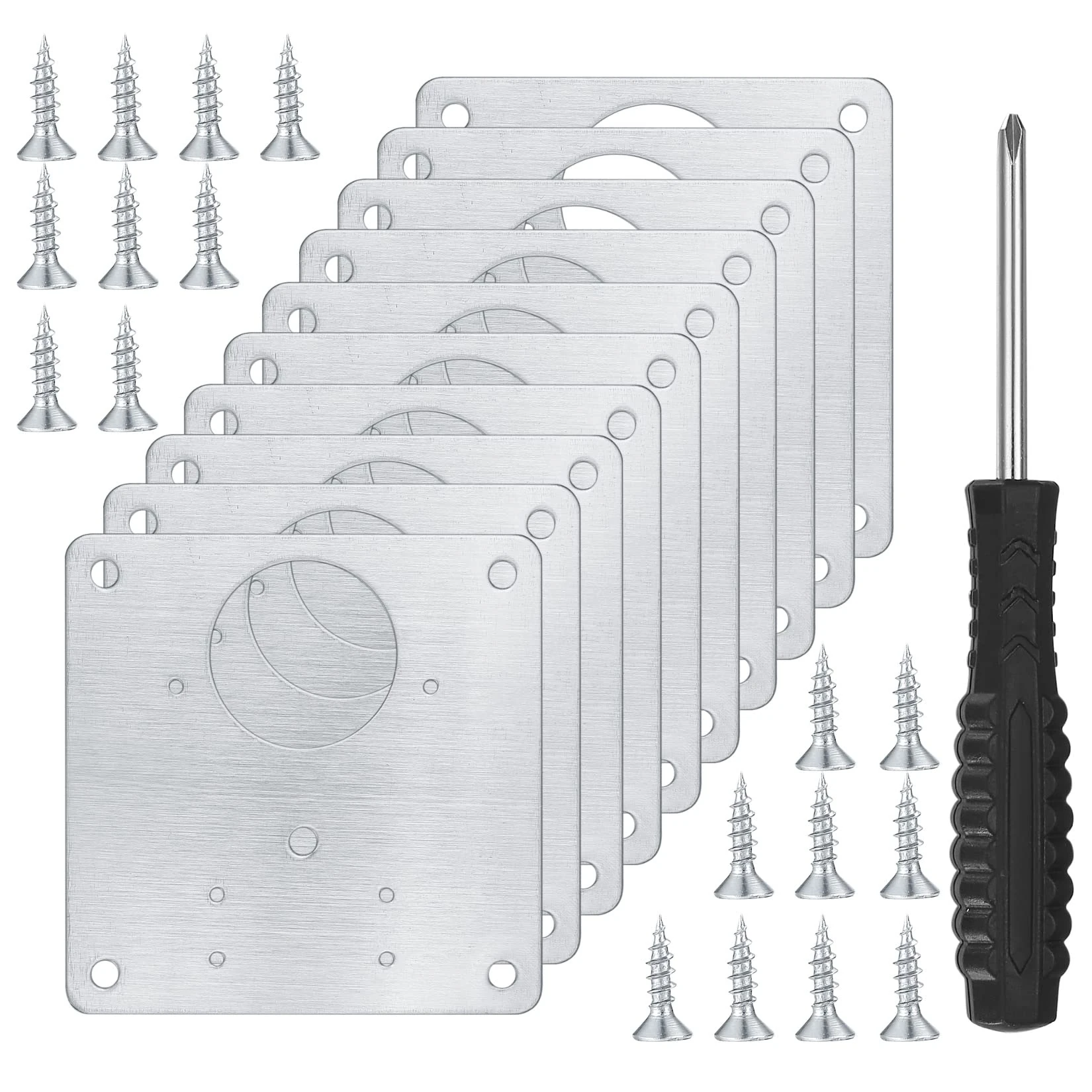 10 Pcs Stainless Steel Cabinet Hinge Repair Plate Kit with 80 Screws & Screwdriver - All-in-One Fix for Loose Kitchen Cupboard Doors