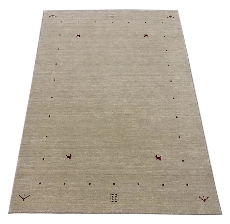 WAWA TEPPICH Handmade Oriental Gabbeh Rug 100% Wool Loom Hand Woven 170 x 240 cm Beige T1