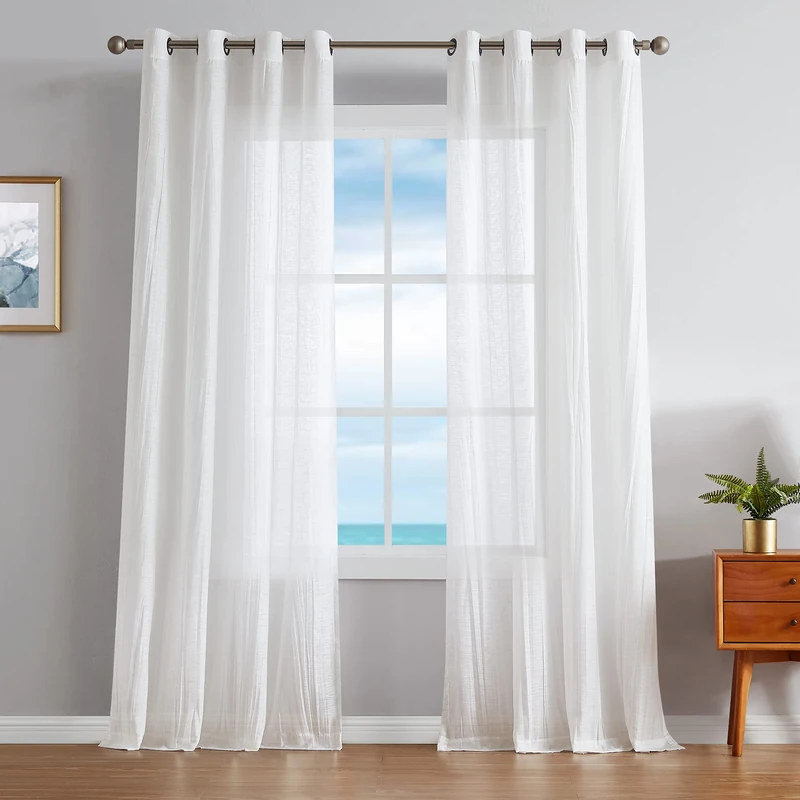 Nautica Crushed Classics Window Curtains | Lightweight Drapes | Set of 2 Panels | Sheer, 52" x 96" Pair, White - Image 1