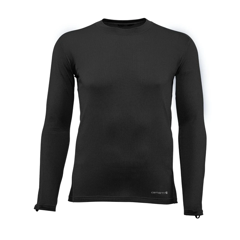 Carhartt Base Layer Men's Force Lightweight Stretch Grid Base Layer Crewneck Top, Black, Medium