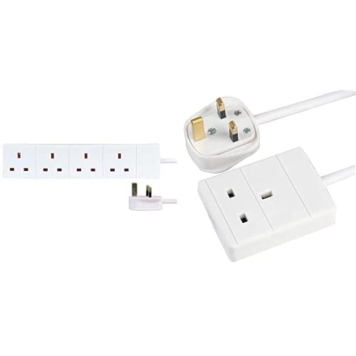 Pro Elec PEL00893 4-Gang Extension, White, 0.25 m Lead & Extension Lead One Gang Cable - 0.5 Meter, White