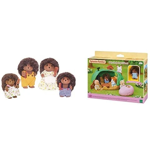 Sylvanian Families Hedgehog Family & 5453 Baby Hedgehog Hideout Playset, Multicolored
