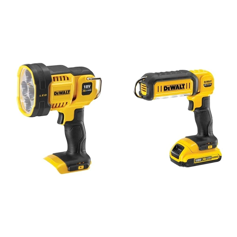 Dewalt DCL043-XJ XR Cordless LED Spotlight, 18V, 30cm x 20cm x 20cm, Black/Yellow & DCL050-XJ 18 V XR Handheld LED Area Light, Bare Unit, Multi