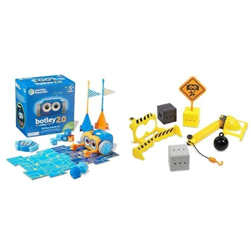 Learning Resources Botley the Coding Robot 2.0 Activity Set, Programming Robot for Kids, STEM Toys, Early Coding Games , 78 Pieces, Age 5+ & LER2939 Botley Crashin’ Construction Accessory Set