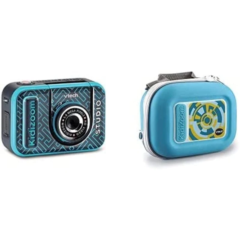 VTech KidiZoom Studio Blue, Video Camera for Children with Fun Games, Gift for Boys and Girls from 5 Years + & Kidizoom Camera Case, Portable Hard Case, Suitable for kids from 3, 4, 5+ Year Olds, Blue