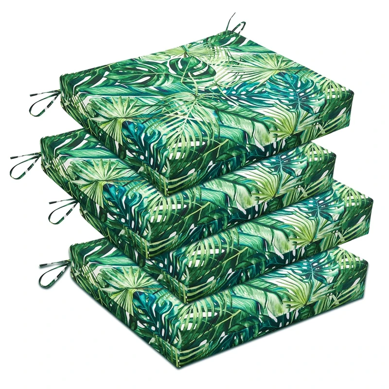 downluxe Outdoor/Indoor Waterproof Square Corner Seat Cushion for Patio Garden Funiture, 18.5" x 16" x 3", Palm Leaves, 4 Pack