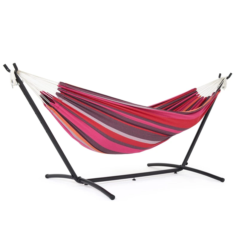 Mondeer Hammock with Stand Double Camping Outdoor Garden Fabric Hammock with Metal Frame with Carrying Bag and Accessories, 270kg Load Capacity, for Camping Travel Patio, Red