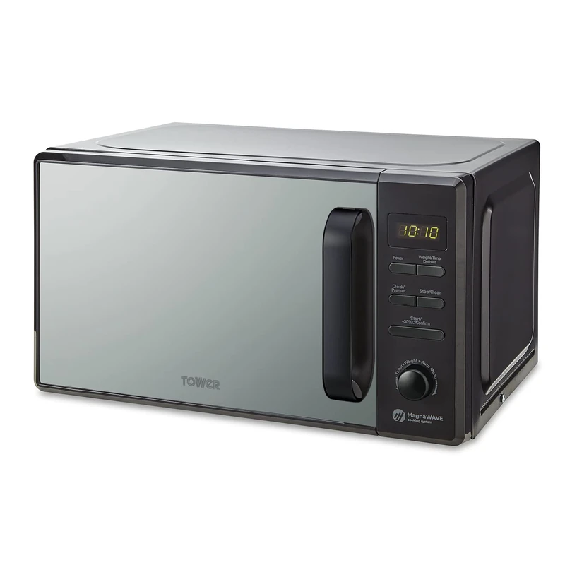 Tower Digital Microwave with Sleek Mirror Door, 800W, 20L, Black, T24037BLK