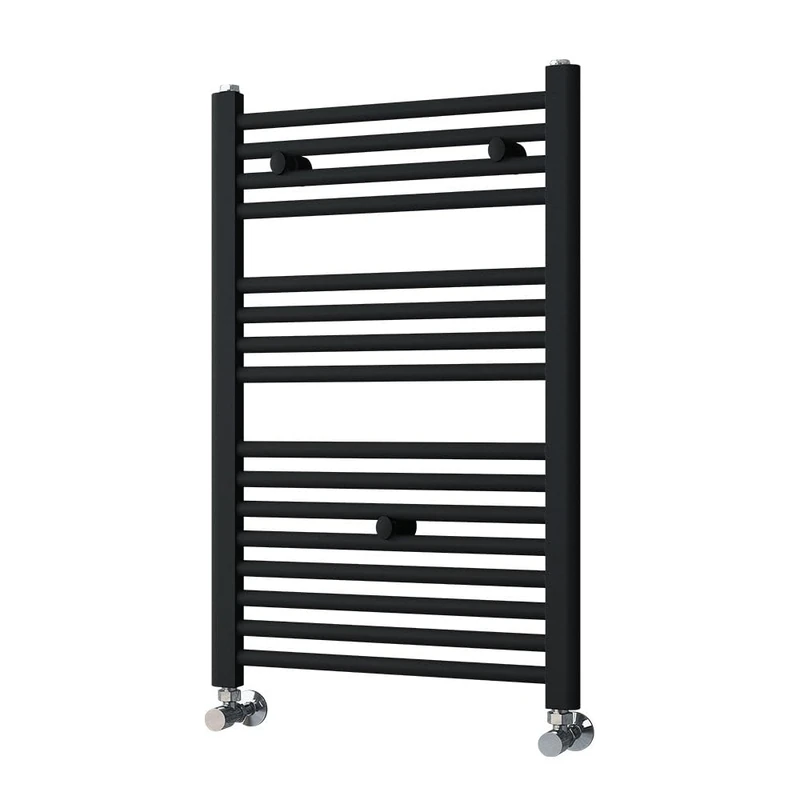 Radiator towel rack for integrating in hot water circuit, steel tubes with black lacquered finish 800 x 500 cm. Valid for standard heating networks