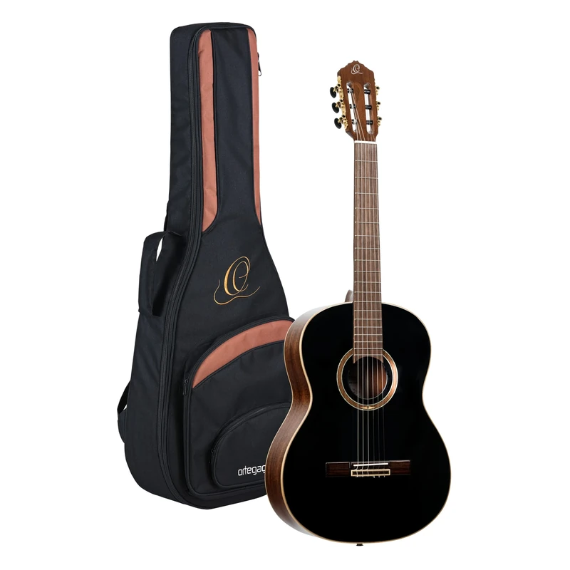 Ortega Guitars Classical Guitar Electro-Acoustic – 4/4, Slim Neck – Performer Series – Including Gig Bag – Solid Sitka Spruce / Mahogany, Gloss Black (RE238SN-BKT)