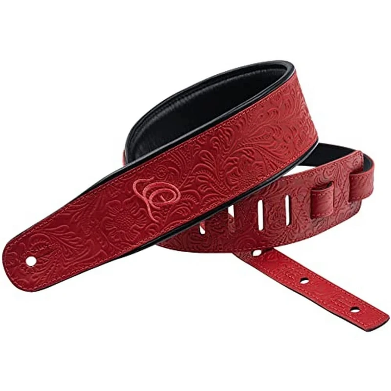 Ortega Guitars Adjustable Guitar Strap – Acoustic Guitar / Bass, Electric Guitar / Bass – Byzantine Series – Genuine Leather, Byzantine Fire (OSBY-3)