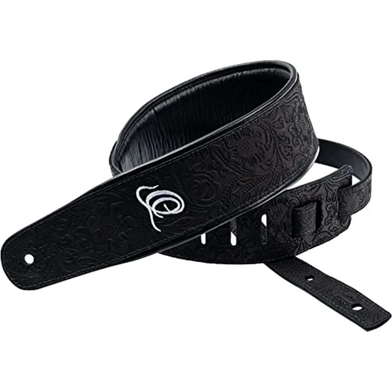 Ortega Guitars Adjustable Guitar Strap – Acoustic Guitar / Bass, Electric Guitar / Bass – Byzantine Series – Genuine Leather, Byzantine Black (OSBY-1)
