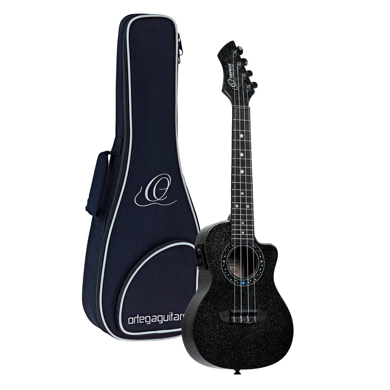 Ortega Guitars Concert Ukulele Electro-Acoustic – Horizon Series – Including Gigbag – Agathis, Black (RUHZ-CE-STAR)