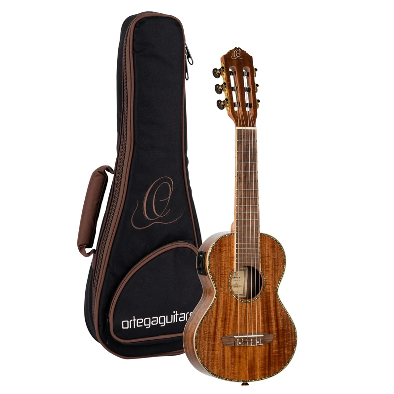 Ortega Guitars Travel Guitar Electro-Acoustic – Mini Travel Series – Solid Acacia, Gloss Natural (RGLE18ACA)