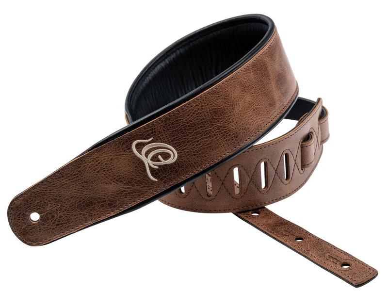 Ortega Guitars Adjustable Guitar Strap – Acoustic Guitar / Bass, Electric Guitar / Bass – Classic Series – Genuine Leather, Vintage Cognac (OSCL-7)