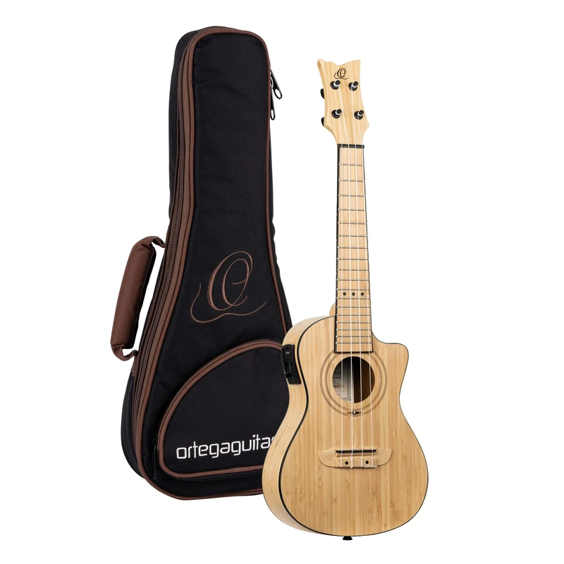 Ortega Guitars Concert Ukulele Electro-Acoustic – Bamboo Series – Including Gigbag – Bamboo, Natural (RUNAB-CC)