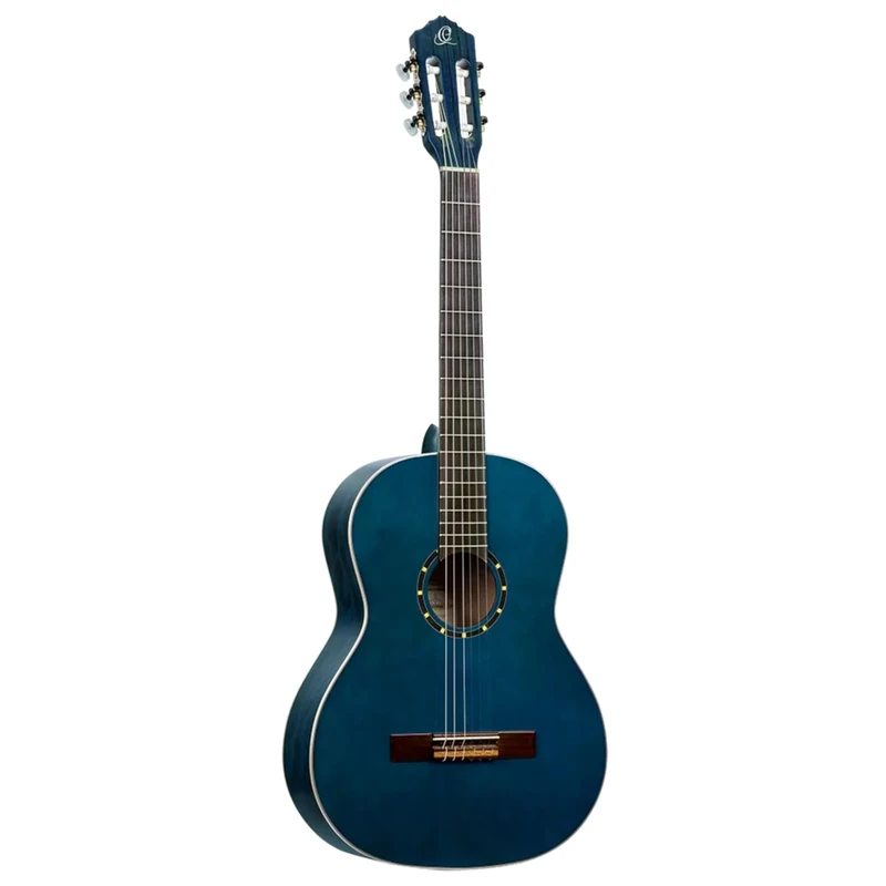 Ortega Guitars 4/4 Classical Guitar – Slim Neck – Family Series – Including Gig Bag – Spruce, Mahogany, Blue (R121SNOC)