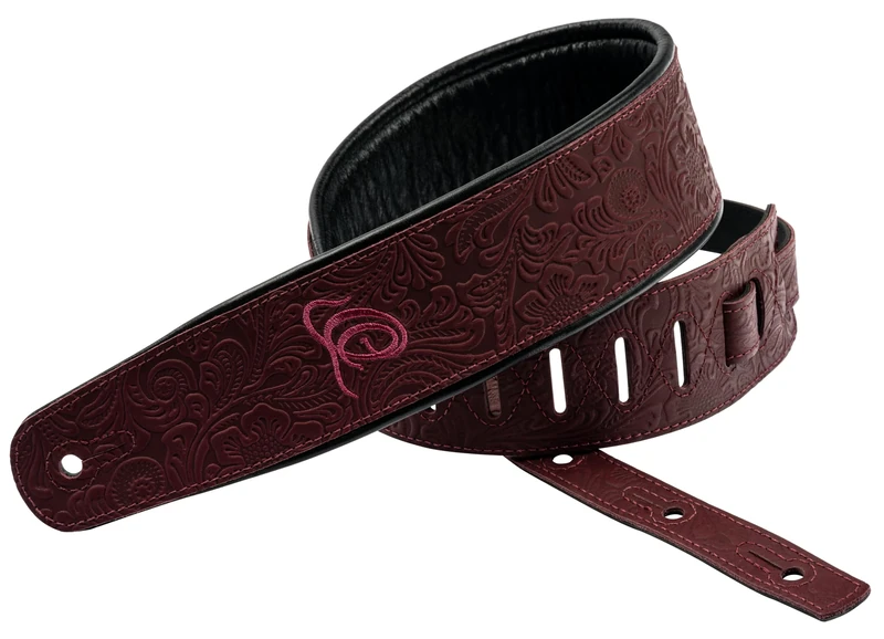Ortega Guitars Adjustable Guitar Strap – Acoustic Guitar / Bass, Electric Guitar / Bass – Byzantine Series – Genuine Leather, Byzantine Bordeaux (OSBY-5)