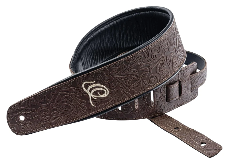 Ortega Guitars Adjustable Guitar Strap – Acoustic Guitar / Bass, Electric Guitar / Bass – Byzantine Series – Genuine Leather, Byzantine Cocoa (OSBY-2)