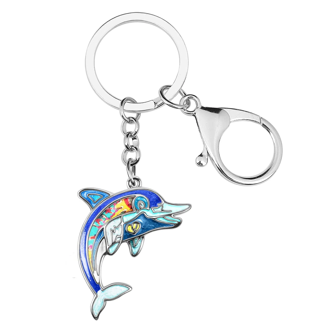 Enamel Alloy Cute Dolphin Keychains Ocean Jewelry For Women Girls Bag Wallet Key Charm Gift (Blue)