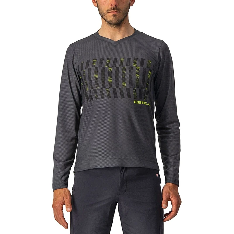 CASTELLI 4522009-030 TRAIL TECH LS TEE Sweatshirt Men's Dark Gray/Black-Electric Lime S