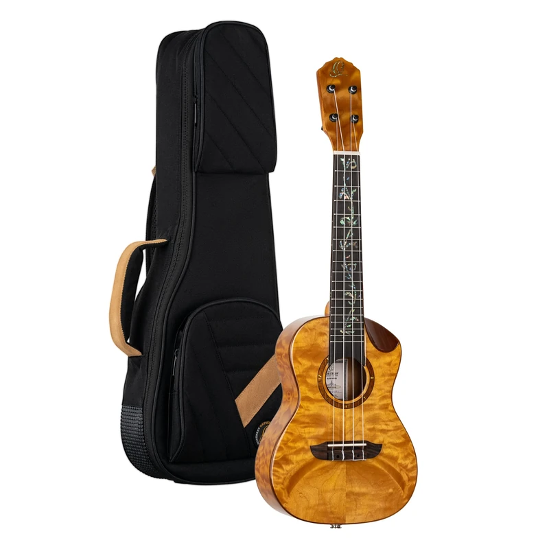 Ortega Guitars Concert Ukulele Electro-Acoustic – Elite Series – Including Gigbag – Quilted Maple, Natural (RUET-QMA)