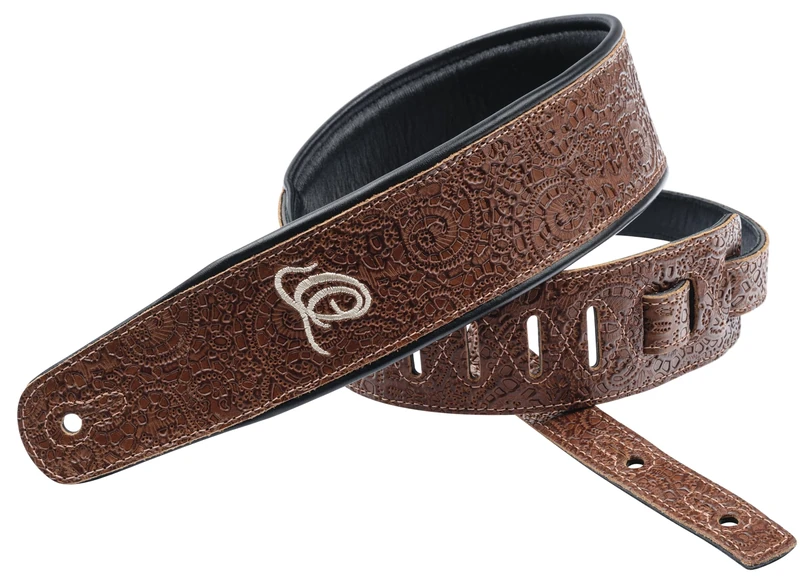 Ortega Guitars Adjustable Guitar Strap – Acoustic Guitar / Bass, Electric Guitar / Bass – Byzantine Series – Genuine Leather, Byzantine Brown (OSBY-6)