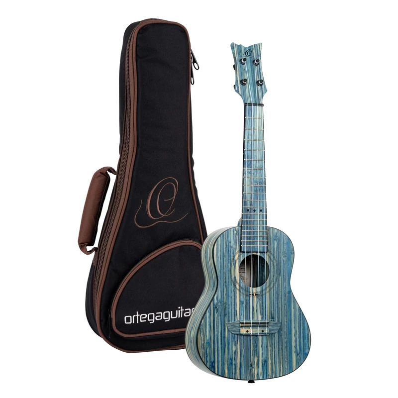 Ortega Guitars Concert Ukulele Acoustic – Bamboo Series – Including Gigbag – Bamboo, Blue (RUSWB-CC)