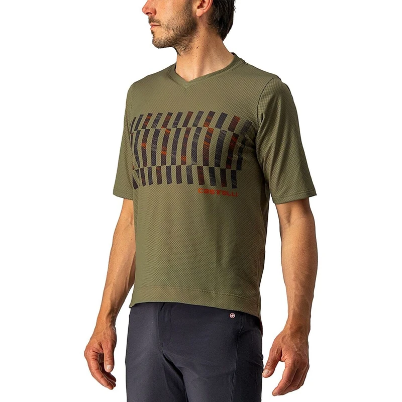 CASTELLI 4522008-353 TRAIL TECH TEE Sweatshirt Men's Olive Green/Dark Gray-Orange R S