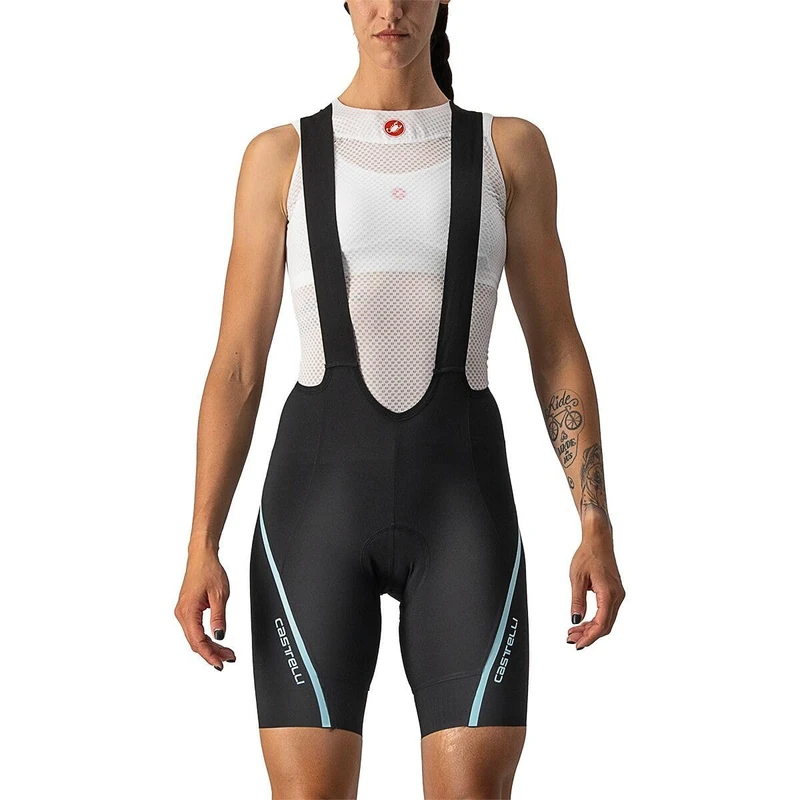 CASTELLI FAST 3 BIBSHORT Cycling Shorts, Black/Skylight, L Woman