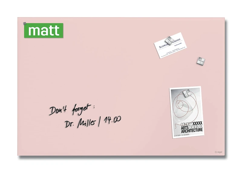 SIGEL GL514 Premium Glass magnetic Board, glossy surface, 60 x 40 cm, easy mounting, rose - Artverum
