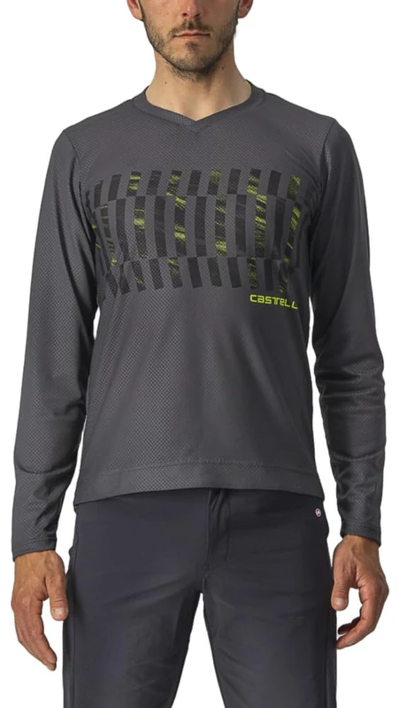 CASTELLI 4522009-030 TRAIL TECH LS TEE Sweatshirt Men's Dark Gray/Black-Electric Lime L