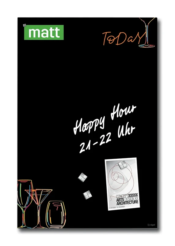 SIGEL GL396 Premium Glass magnetic Board, matt surface, 40 x 60 cm, easy mounting, Black, Orange - Artverum