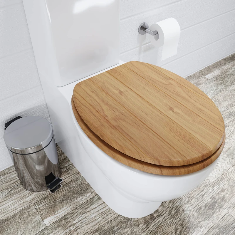 Croydex Flexi-Fix Tramonti Oak Toilet Seat - Never Slip Adjustable Hinges, Hygiene 'n' Clean Anti-Microbial Treated, Moulded Wooden Toilet Seat with Oak Effect, No Tools Required, 46.3 x 37.5 cm