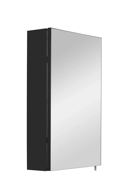 Croydex Dawley Single Door Cabinet, Bathroom Cabinets with Mirror, Stylish Matt Black Finish Bathroom Mirror Cabinets, Wall Mounted, Two Adjustable Shelves, Easy Hang 'n' Lock Installation, 67x40x10cm