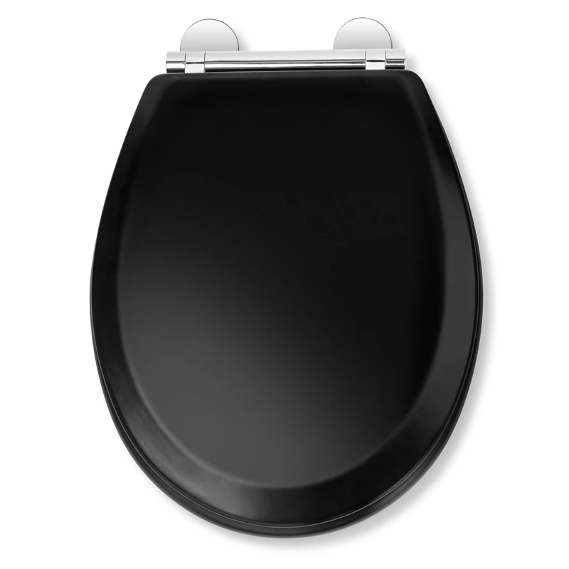 Croydex Lene Flexi-Fix Matt Black Soft Close Toilet Seat - Quick Release Button for Easy Cleaning and Adjustable Hinges to fit All Standard Toilets with Top and Bottom Fixings, Antibacterial (Black)