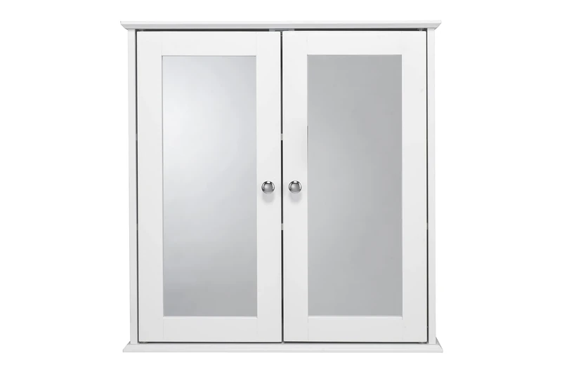 Croydex Ashby White Wooden Cabinet for Bathroom - Double Door Bathroom Mirror Cabinet with 2 Adjustable Shelves and Easy Hang 'n' Lock Installation (58 x 56cm) - Image 1