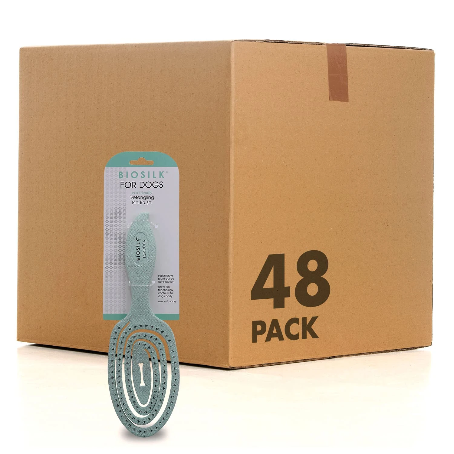 BioSilk Dog Brush - Eco-Friendly Detangling Pin Brush in Mint Green, Easy to Hold Ergonomic Handle, Wet or Dry Hair Brush, 48 Pack